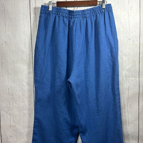 Soft Surroundings  Linen Elastic Waist Pockets Beachy Coastal Blue Pull On Pants - Picture 12 of 13